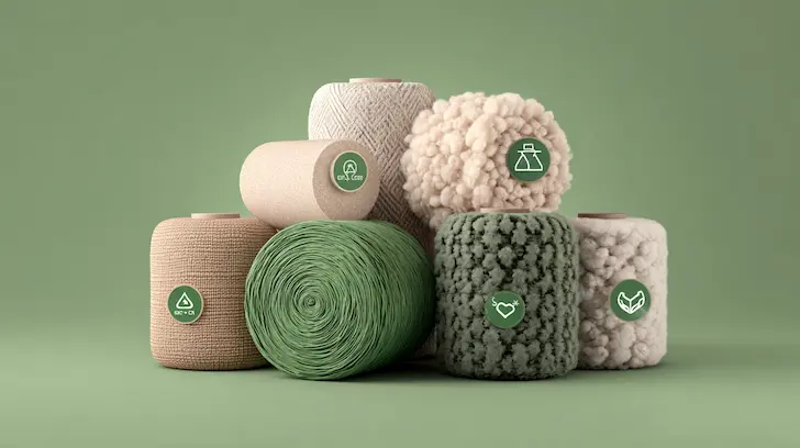 Sustainable fabric sourcing including rPET, organic cotton, and bamboo fibers for plush technical products